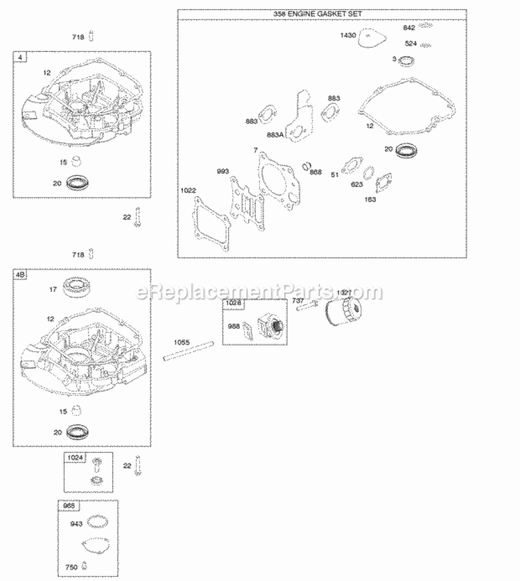 Gasket Set-Engine Sump Diagram and Parts List for  Briggs and Stratton Engine